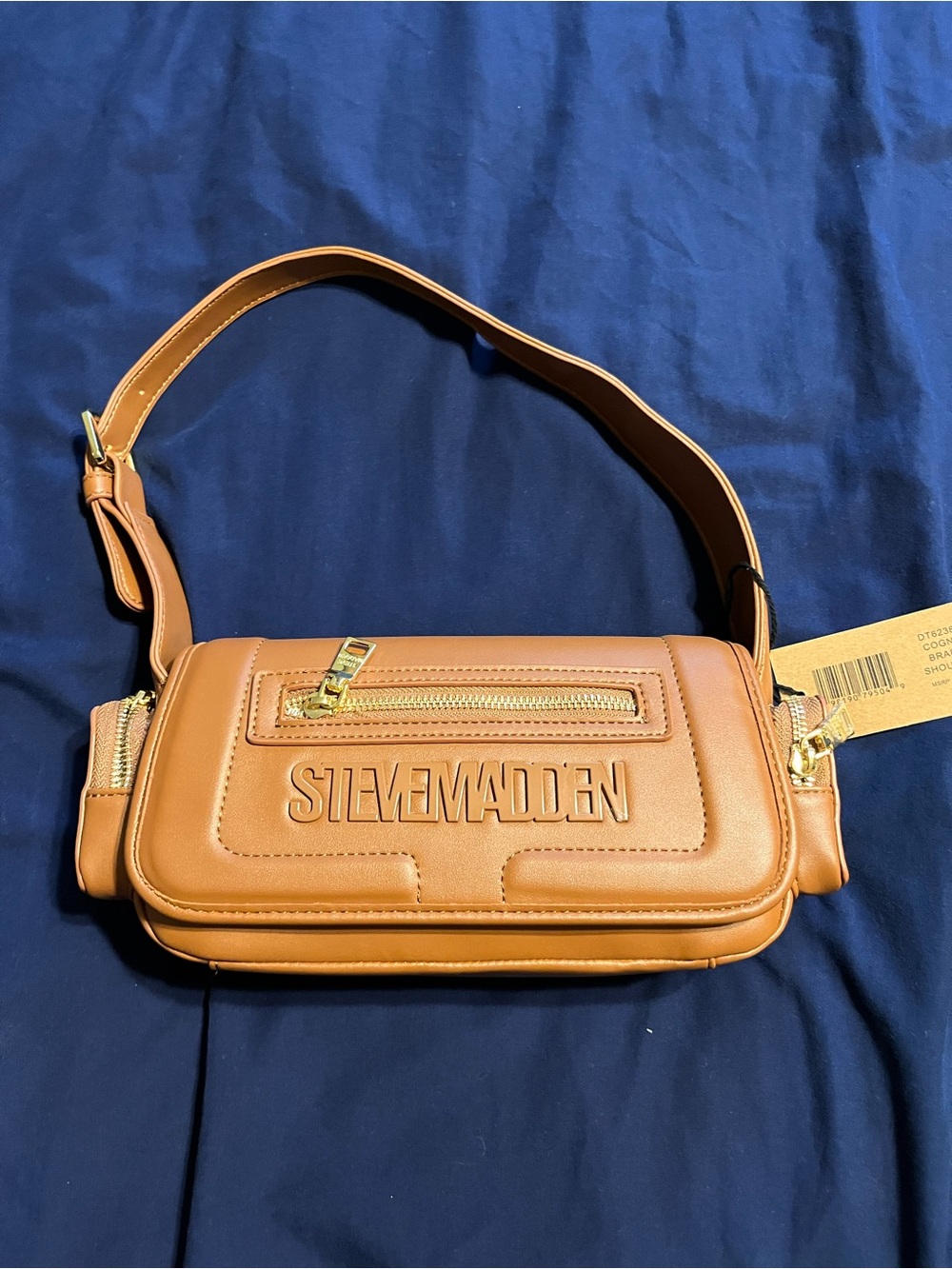 Steve Madden Cognac Leatherette Bag with Gold Hardware